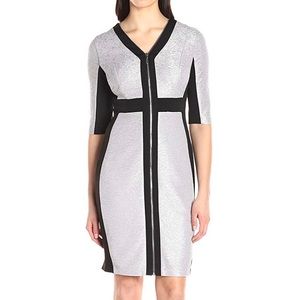 Jax Elbow Sleeve Metallic Zip Front Dress, Size 2